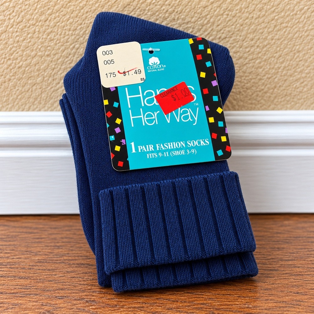Vintage Hanes Her Way Socks Womens 9 11 NWT Blue Ribbed 80s 90s Retro